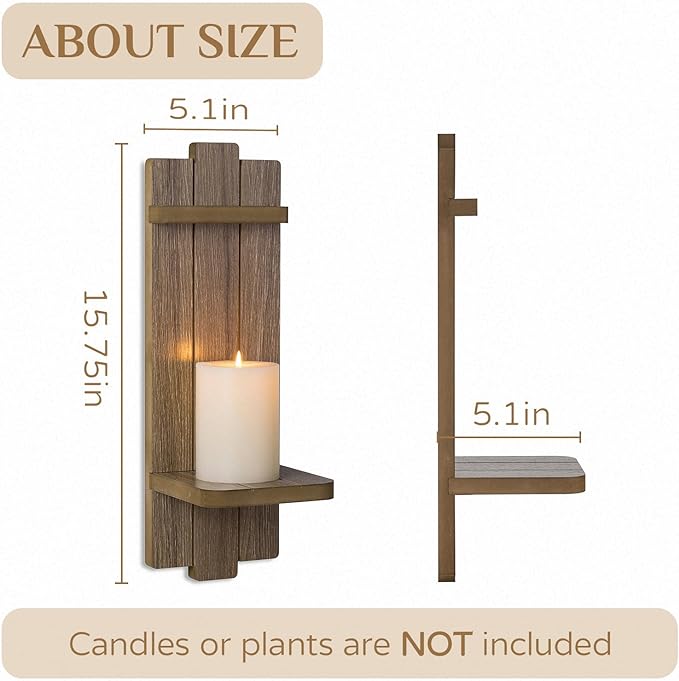 Wall Candle Holder for Farmhouse: Wood Floating Shelves Candle Sconces Wall Decor Set of 2 - Distressed Candle Holders for Small Vase Pillar Candles Tealight