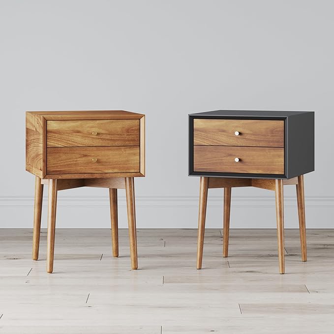 Nathan James 32704 Harper Mid-Century Oak Wood Nightstand with 2-Drawers, Small Side End Table with Storage, Brown