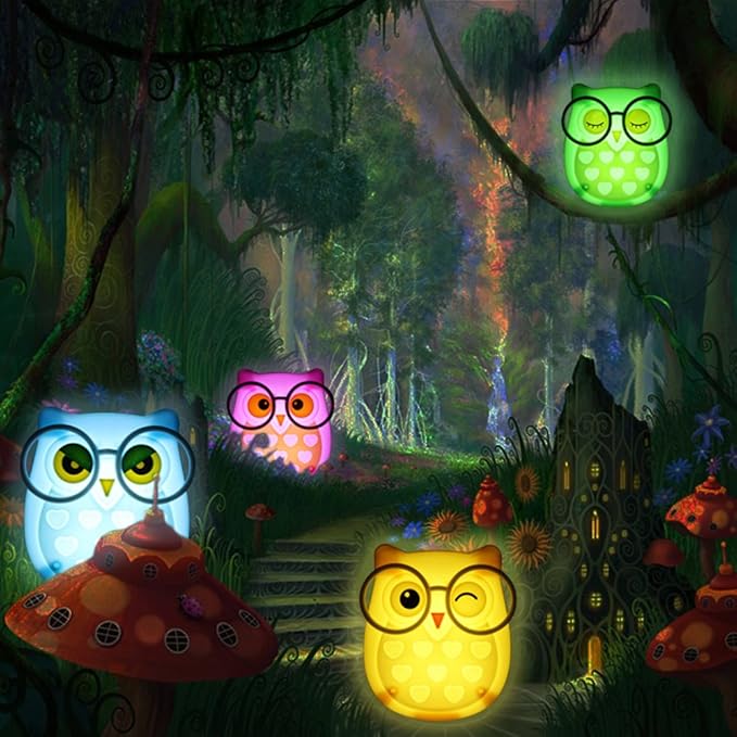 2 PCS Owl LED Plug in Night Light for Kids- Wall Lamp Take Good Care Children Sleep Light Sensor Auto Controlled Nightlights for Baby Nursing (Yellow+Green)