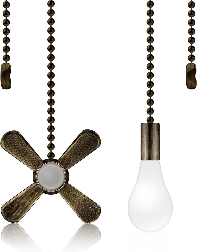 Ceiling Fan Pull Chains With Decorative, 2 Pieces Of Copper Ceiling Fan Chain Extenders 13.6 Inches Fit All Standard Ceiling Fans And Light Fixtures，Pull Chain Extension With Connector.