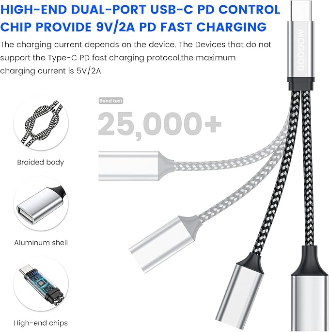 MOGOOD USB C OTG C to USB Splitter USB C Splitter PiKVM OTG Cable 18W PD Type C OTG Charging Adapter for GalaxyS24 Google Chromecast Onn TV 4k Plus 3D Printer Octo4a Fifine AM8 Microphone iPhone16