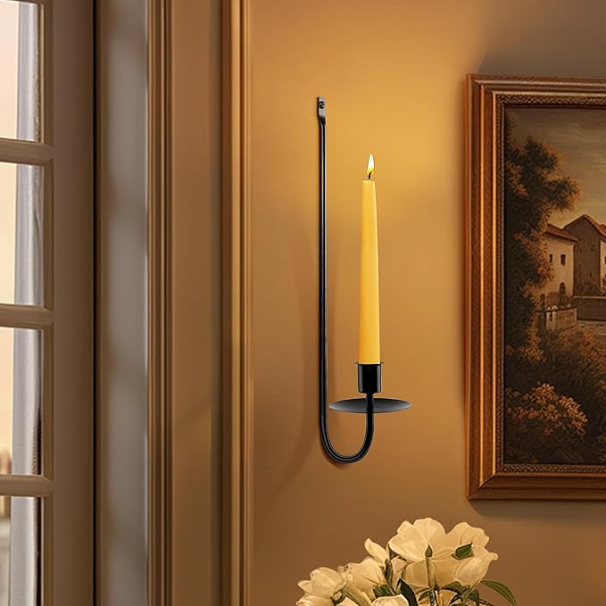 Candle Sconces Set of 2, Taper & Pillar Wall Candle Holder, Black Wall Sconces Set of Two, Decor for Entryway, Stair Corner, Living Room, Gfits for Men Women Mom or Dad