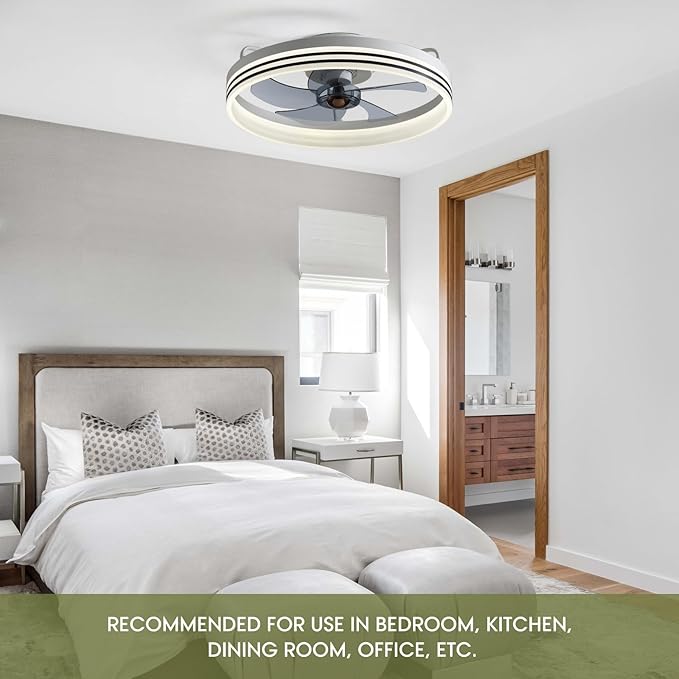 Ceiling Fans with Lights, Flush Mount Ceiling Fan with Lights and Remote, 6 Wind Speeds Smart Low Profile Ceiling Fan for Bedroom, Dining Room and Kitchen 20" (White)