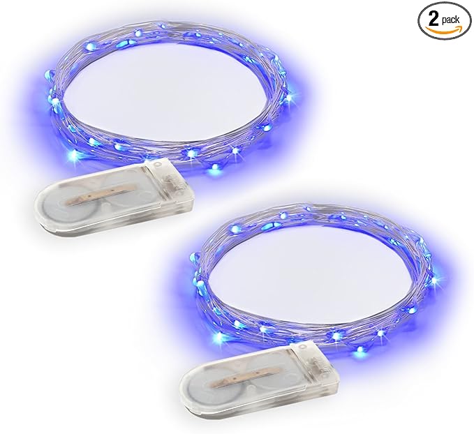 2 Sets 20 LEDs Blue Color String Lights Silver Wire Indoor and Outdoor 6.5 Feet Firefly Starry Fairy Lights Battery Powered for DIY, Christmas, Holidays, Party, Bedroom and Centerpieces