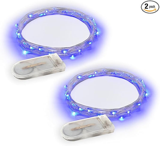 2 Sets 20 LEDs Blue Color String Lights Silver Wire Indoor and Outdoor 6.5 Feet Firefly Starry Fairy Lights Battery Powered for DIY, Christmas, Holidays, Party, Bedroom and Centerpieces