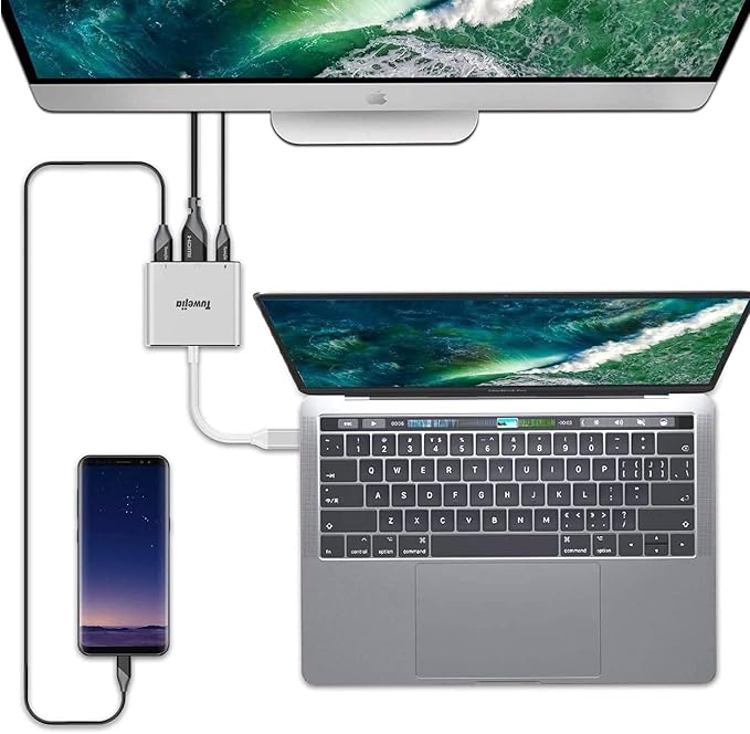 Tuwejia USB C to HDMI Multiport Adapter USB 3.1 Gen 1 Thunderbolt 3 to HDMI 4K Video Converter/USB 3.0 Hub Port PD Quick Charging Port with Large Projection