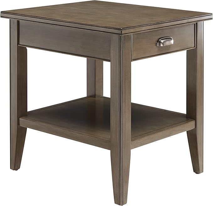 Laurent 20 in. Solid Wood End Table with Shelf and Drawer, Smoke Gray – Leick Home, 10507-GR