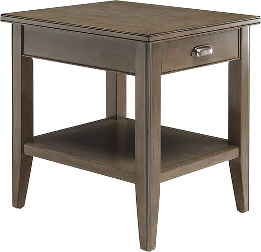 Laurent 20 in. Solid Wood End Table with Shelf and Drawer, Smoke Gray – Leick Home, 10507-GR