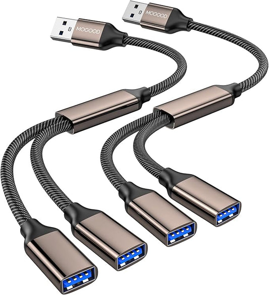 MOGOOD USB Splitter 1 in 2 Out,USB 3.0 Splitter Y Cable,Dual USB Port Extender Hub USB Male to Two Female Extension Cord Multi Port USB Extension Splitter Data Charging Split for Car,PC,TV,Laptop