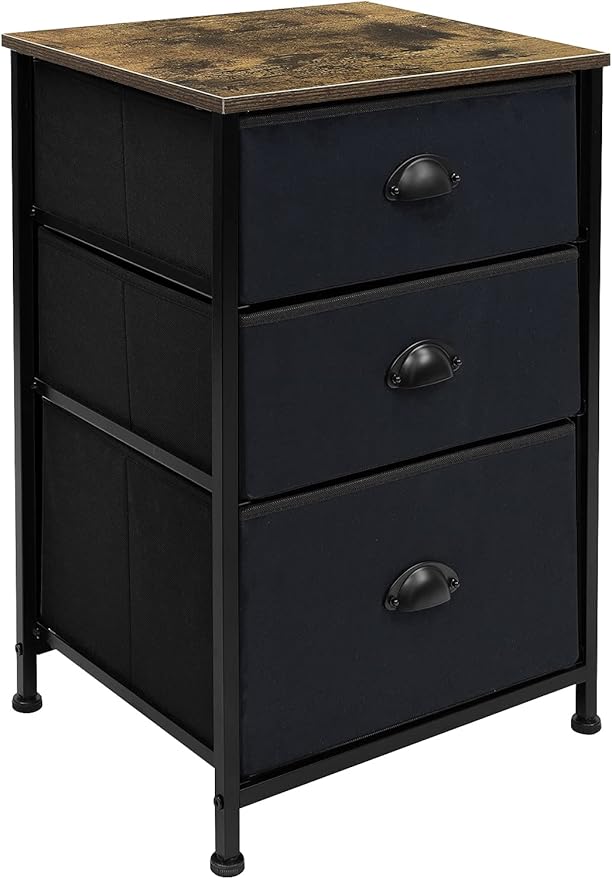 Sorbus Nightstand with 3 Drawers - Bedside Furniture & Night Stand End Table Dresser with Steel Frame, Wood Top, Easy Pull Fabric Bins for Home, Bedroom Accessories, Office & Dorm