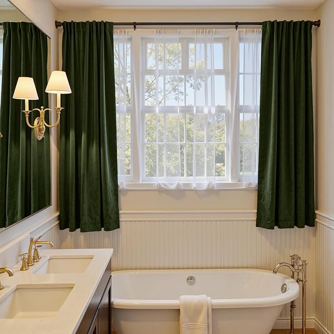 Lazzzy Velvet Blackout Curtains Thermal Insulated Room Window Drapes Super Soft Luxury Curtains for Living Room Bedroom Rod Pocket 2 Panels, Moss, 52" W x 72" L