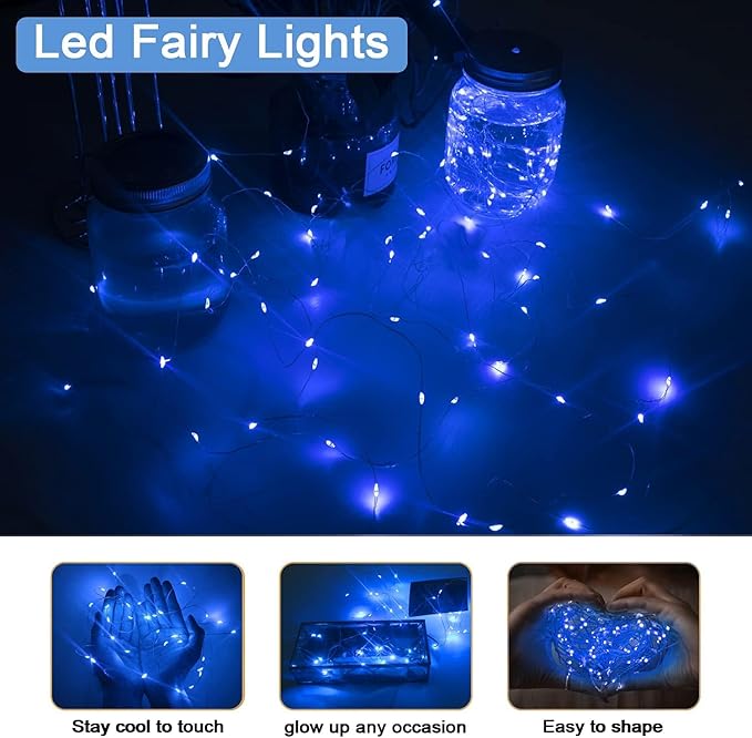 36 Pack Fairy Lights Battery Operated, 3 Speed Modes, Extra 40 Batteries for Replacement, 7Ft 20 LED Mini String Lights, Waterproof Copper Wire, Twinkle Firefly Lights for Christmas Decorations,Blue