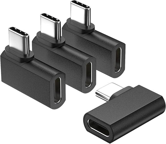 UseBean USB-C 90 Degree Adapter 4Pack, USB C Right Angle Adapter, 100W 20Gbps 4K Video, USBC Male to Female USBC L Shape Extender, for iPhone 16, MacBook, ROG Ally, Steam Deck, Switch, Galaxy S25