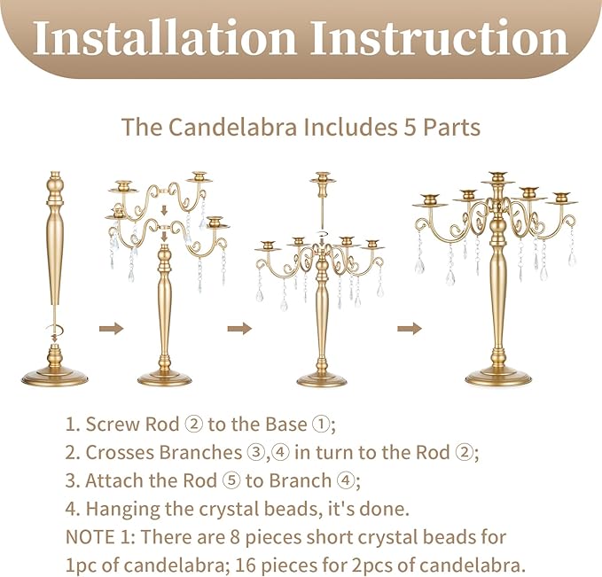 Sziqiq Gold Candelabra Candle Holder: 5 Arm Candelabras Centerpiece Table Decorations for Wedding - Vintage Metal Candlestick Candleholders for Dining Table Fireplace