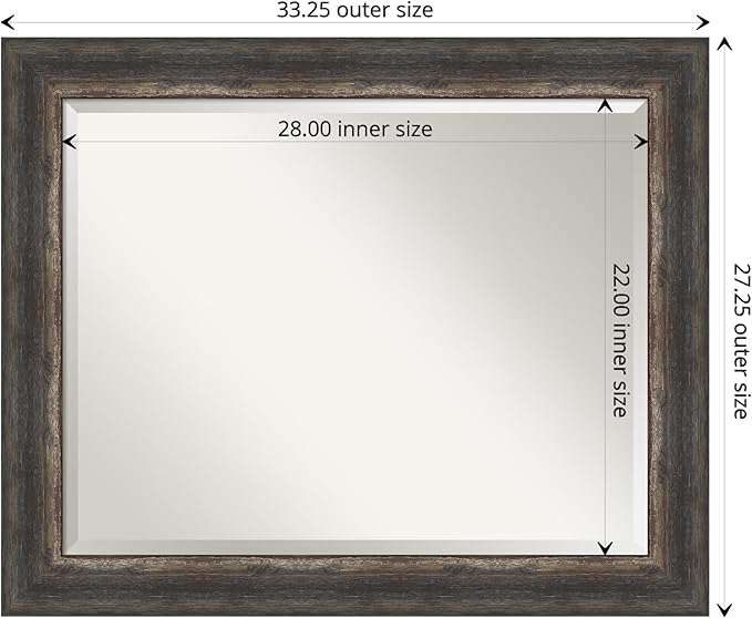 Amanti Art Brown Bathroom Mirror for Over Sink, 27x33 Bark Rustic Char Rectangle Vanity Mirror, Large Country Rustic Frame, Hangs Horizonally and Vertically, Bathroom Wall Decor, Beveled Edge