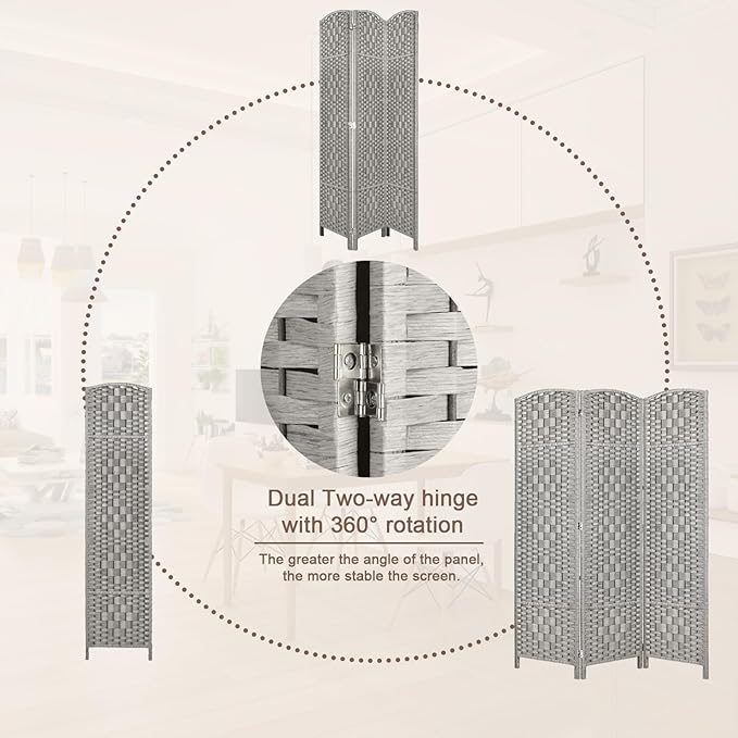 Rose Home Fashion 6 ft Tall Room Divider, Room Dividers and Folding Privacy Screens, 15.7in Privacy Screen 3 Panel Partition Temporary Wall Separation for Private, Stone Grey