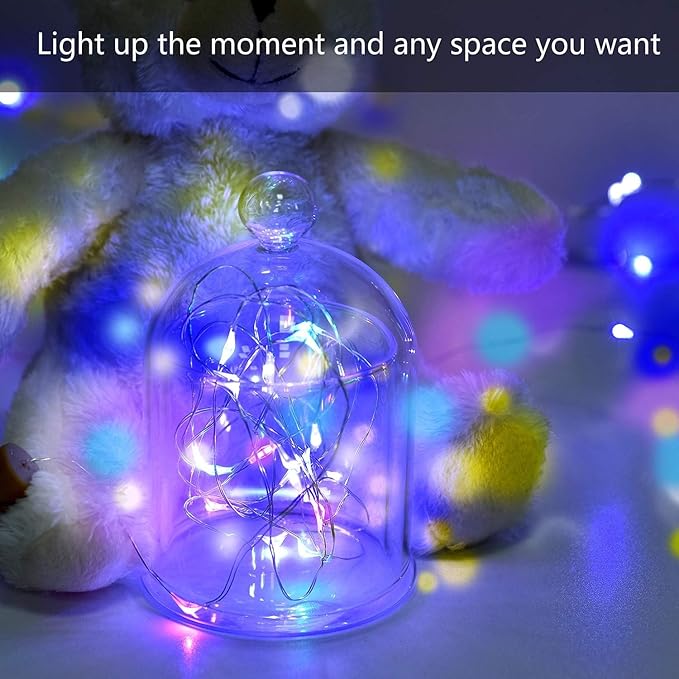 YJFWAL Wine Bottle Lights with Cork, Cork Shape Silver Copper Wire Fairy Mini String Lights, 24 Pack 20LED Battery Operated for Jar DIY, Party, Wedding, Christmas, Halloween, Bar Decor (Multicolor)