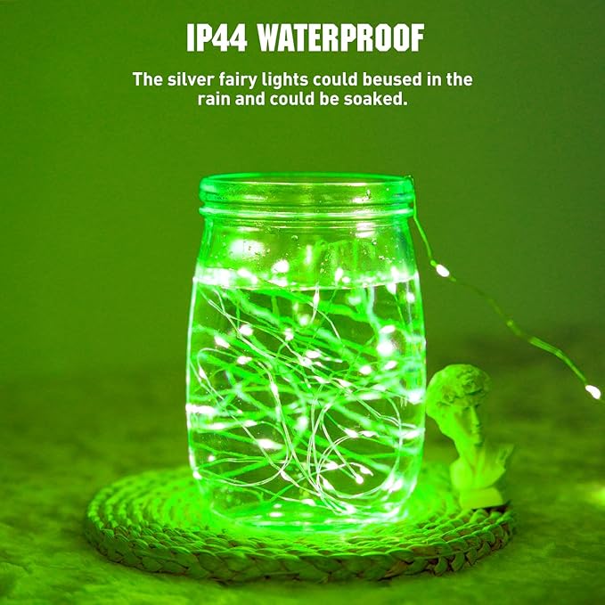 JMEXSUSS 4 Pack 50 LED Green Fairy Lights Battery Operated: 16.1ft Christmas Fairy Lights Indoor Outdoor Waterproof for Bedroom Garden Party Decorations
