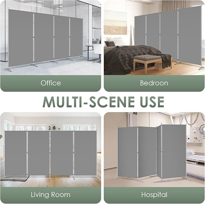 RANTILA 4 Panel Room Divider, 6 Ft Tall Folding Privacy Screen Room Dividers, Freestanding Room Partition Wall Dividers, 136''W x 20''D x 71''H, Grey