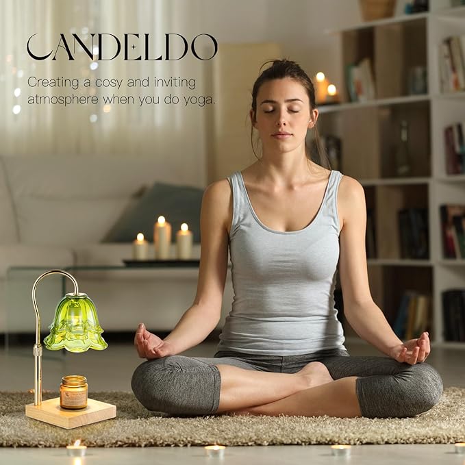 Candle Warmer Lamp with Timer: Green Flower Candle Warming Lamp with 2 Bulbs Height Adjustable Wax Warmer Dimmable Bedroom Decor Christmas Gift for Women