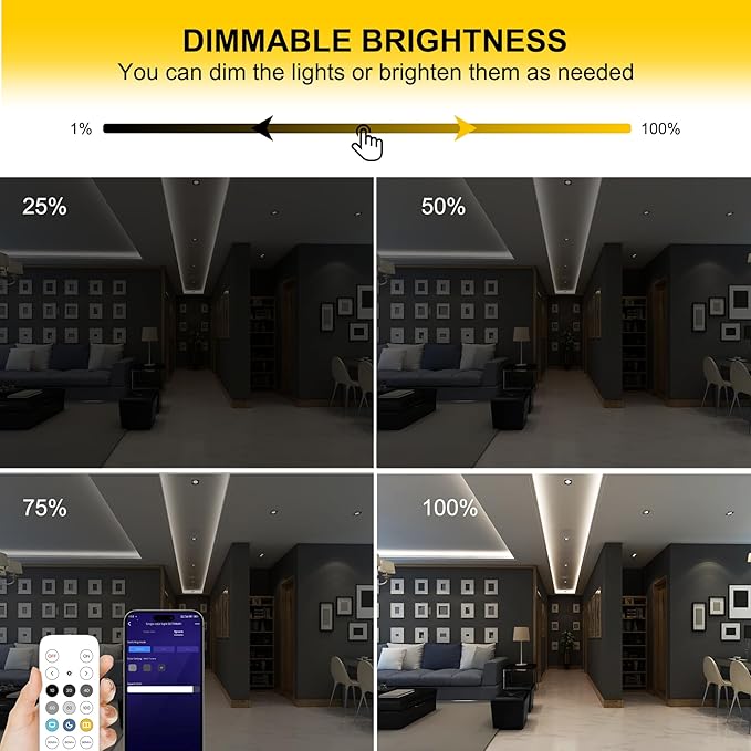 COB LED Strip Lights Cool White,24V Dimmable led Light Strip KIT with Remote and app Control,6000K 65FT/20m 8mm Wide Ra>90 Cuttable Flexible Strip Lights for Bedroom,Shelf,Cabinet