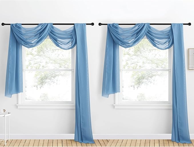 NICETOWN Decorative Stone Blue Window Scarf for Beach, Voile Sheer Curtains Flexible Valances Bed Canopy for Wedding Arch Kids Room, 2 Panels, W60 x L216