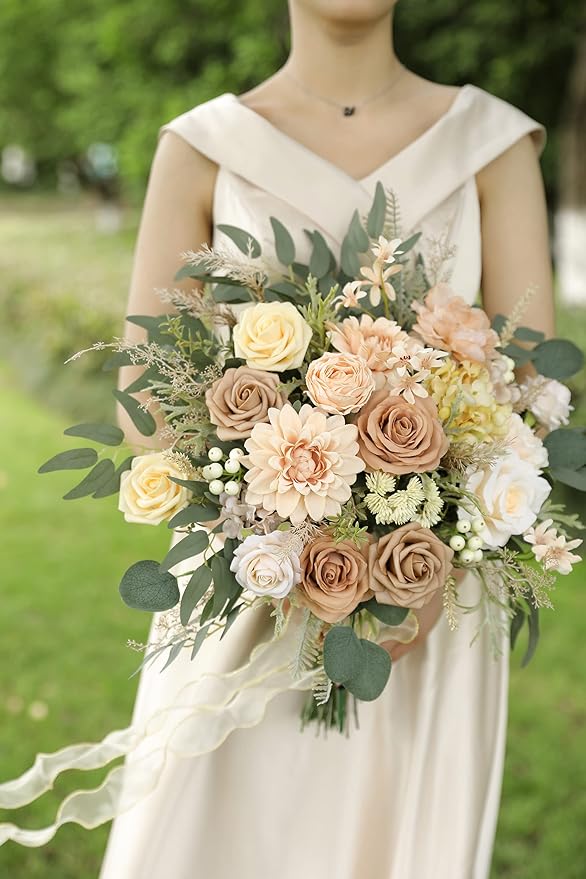 Artificial Flowers Combo Box Set Silk Flowers Fake Rose for DIY Floral Arrangements Wedding Bouquets Centerpieces Baby Shower Party Home Decorations（Nude Color）