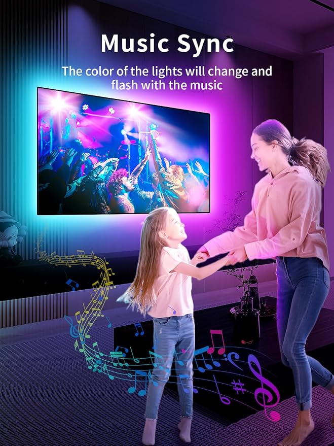 LED Lights for TV, 23ft Backlights for 75-100in TV, RGB Backlight with Music Sync Bluetooth APP and Remote Control, USB Powered LED Strip for Bedroom Home Decor