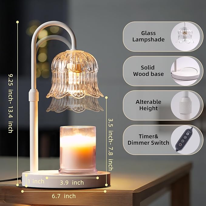 Candle Warmer Lamp with Timer: White Scented Candles Heating Lights Home Decor Table Lights for Home Living Bedroom Decorative