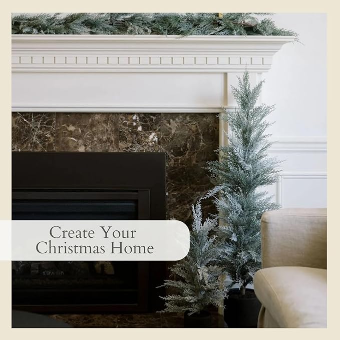 CG Hunter Holiday Collection, Set-of-1 Faux Flocked Cedar Tree, Premium Artificial Indoor Flocked Cedar Tree Stands 4' Tall in Pot–Perfect Christmas Decoration