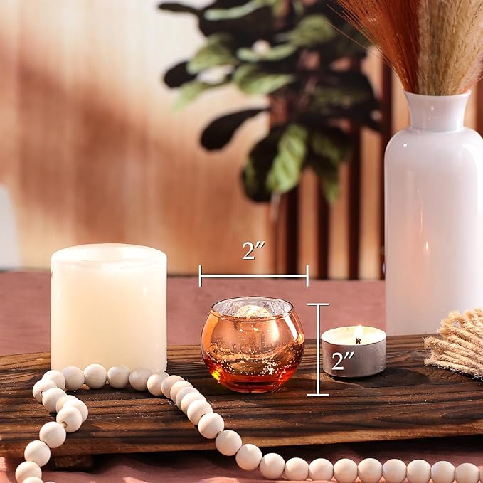 LAMORGIFT 24 Pcs Fall Tealight Candle Holders- Mercury Votive Candle Holders for Burnt OrangeTable Decorations, Terracotta Decor Glass Votives for Fall Party Boho Wedding Table Centerpieces