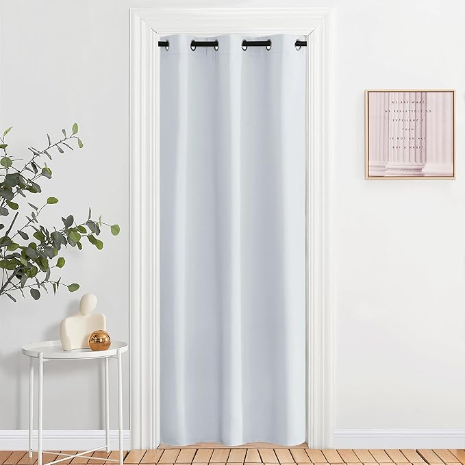 NICETOWN Curtains & Drapes for Door Tapestry, Sound Noise Canceling Room Darkening Replacement Makeshift Curtains for Bathroom Pantry Bedroom Closet (Greyish White, 1 Panel, 2.8ft Wide x 6.7ft Long)