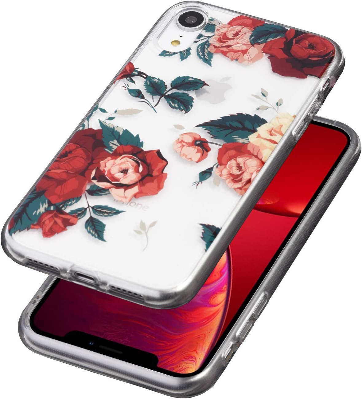 Flower Case for iPhone XR (6.1"), Floral Pattern Clear Slim Fit Ultra-Thin Design, Shockproof Hard PC Back (Red Roses)