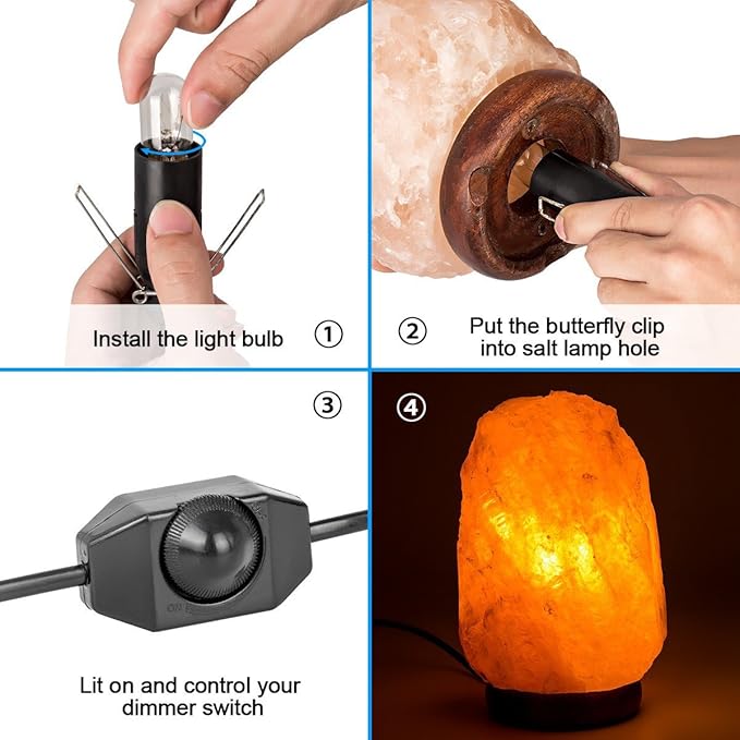 haraqi Himalayan Salt Lamp Cord and Bulb with Dimmer Switch,Original Replacement Cord Bulb for Salt Rock Lamps, 6ft Cord