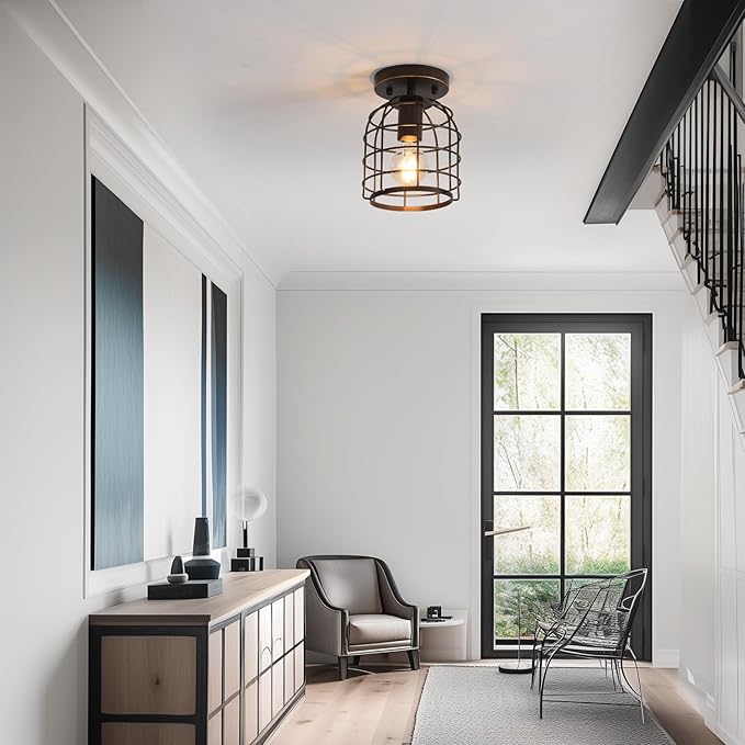Create For Life® Industrial Vintage Flush Mount Ceiling Light,Oil Rubbed Bronze Semi Flush Mount Ceiling Lamp Fixture for Hallway Stairway Kitchen Garage, E26,1 Pack