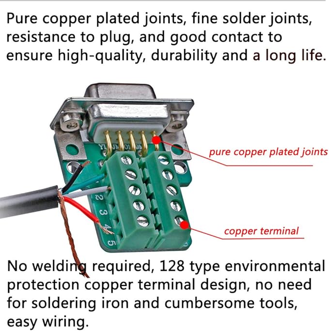 4PCS DB9 Male Breakout Connector,DB9 Solderless RS232 D-SUB Serial to 9-pin Port Terminal Adapter Connector Breakout Board with Case Long Bolts Tail Pipe