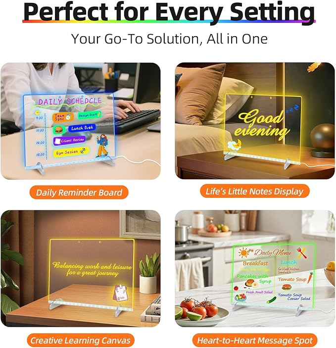 Led Drawing Board with Highlighter 7 Pcs,Led Note Board with Colors,13.7"X10" 6 Modes & 8 Colors Acrylic Dry Erase Board with Light,Doodle Glow Drawing Board,Gift Kids Toy for Home/Office/School
