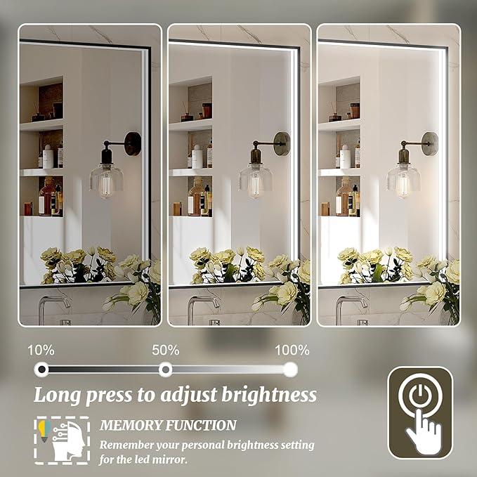 60x36 Inch LED Bathroom Mirror, Black Metal Framed Lighted Mirror for Bathroom, Wall Mouted LED Vanity Mirror with Lights, 3 Colors and Stepless Dimmable, Anti-Fog, Memory