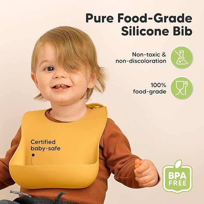 KeaBabies 2-Pack Silicone Baby Bibs for Eating - Sturdy Food-Grade Silicone Bibs for Babies Girl, Boy, Large Food Catcher, Clean & Put On Easily, Waterproof Toddler Feeding Essentials (Harvest)