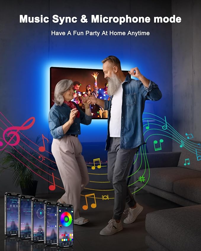 Daymeet LED Lights for TV 40-65 inch TV Behind Lighting, 13.1ft TV Led Backlight TV Led Light Strip, USB Powered RGB Lights Behind with Remote, Music Sync Bluetooth APP Control for Bedroom