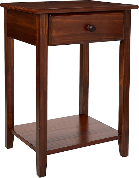 Casual Home Owl Night Stand with USB Port Charging Station and Drawer, 17.5"W x 14.25"D x 24.5"H, Warm Brown