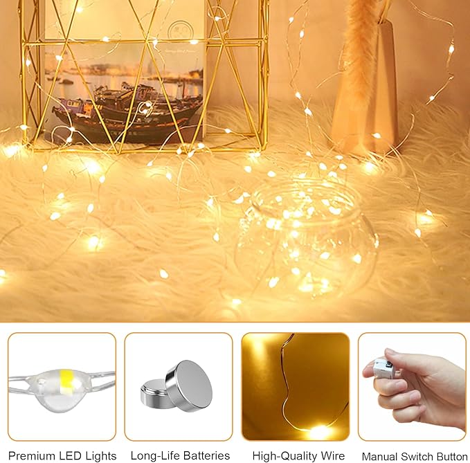 30 Pack Fairy Lights Battery Operated - 3 Speed Modes, 7Ft 20 LED String Twinkle Lights, Waterproof Copper Wire, Mini Firefly Light for Mason Jars Vases Christmas Decor, Warm White