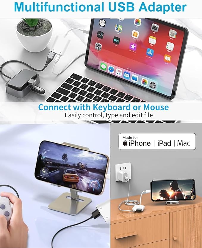 Apple MFi Certified USB C to USB Adapter with 100W PD Charge Port, USB C Male to USB 3.0 Female OTG Cable Converter Compatible with MacBook Pro Air, Tablets, iPhone 17/16/15 Series (White-2)