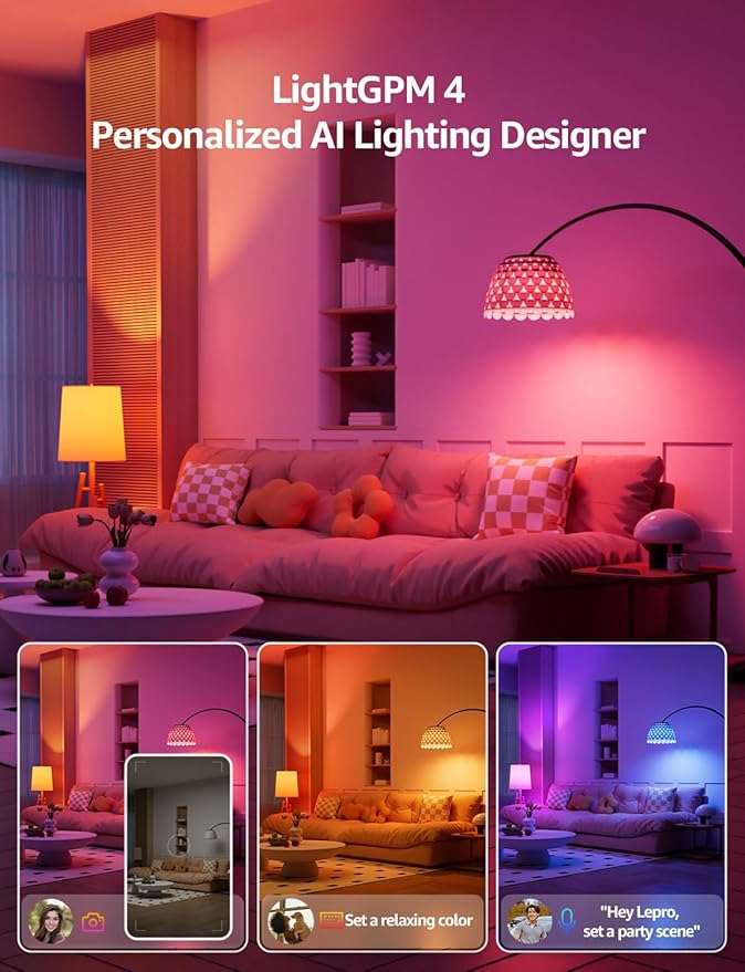 Lepro B1 AI Smart Light Bulbs - WiFi & Bluetooth RGBWW Color Changing LED Bulb Works with Alexa & Google Assistant, Personalized Al Lighting Designer, AI Voice Control, Music Sync, 2.4GHz Only, 2 Pack