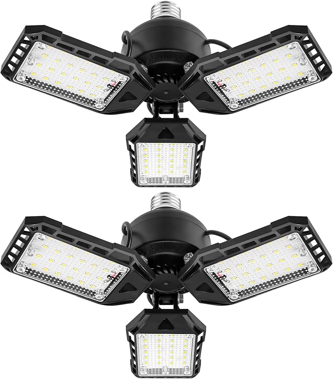 LED Garage Lights - 1 Pack, 80W, 8000LM 6500K Shop Light with 3 Deformable Panels, Basement Barn Light, E26/E27 for Shop, Warehouse, Basement