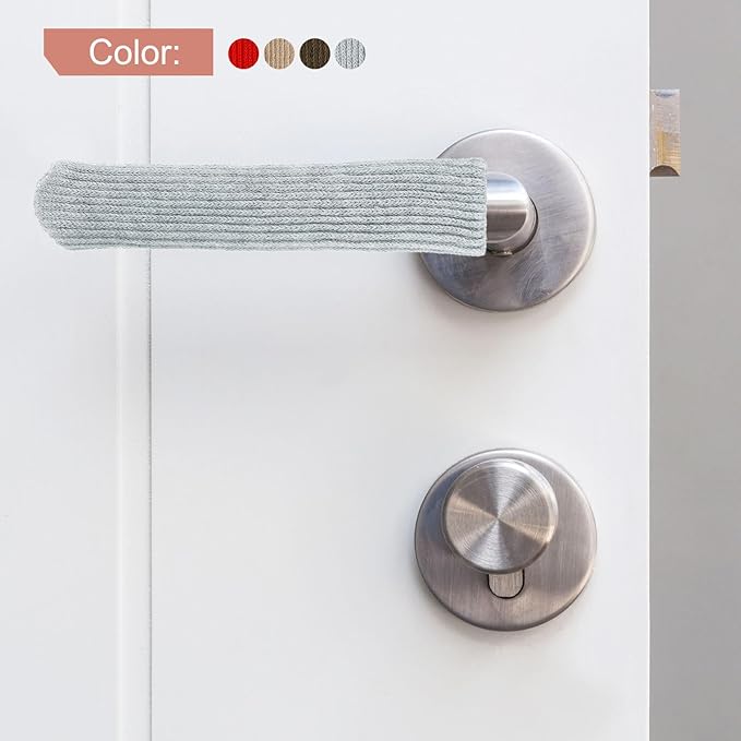 uxcell 6Pcs Door Handle Covers, Polyester Knitted Anti-Scald Door Knob Protector Door Knob Cover for Hot Doors and Cold Doors, Gray