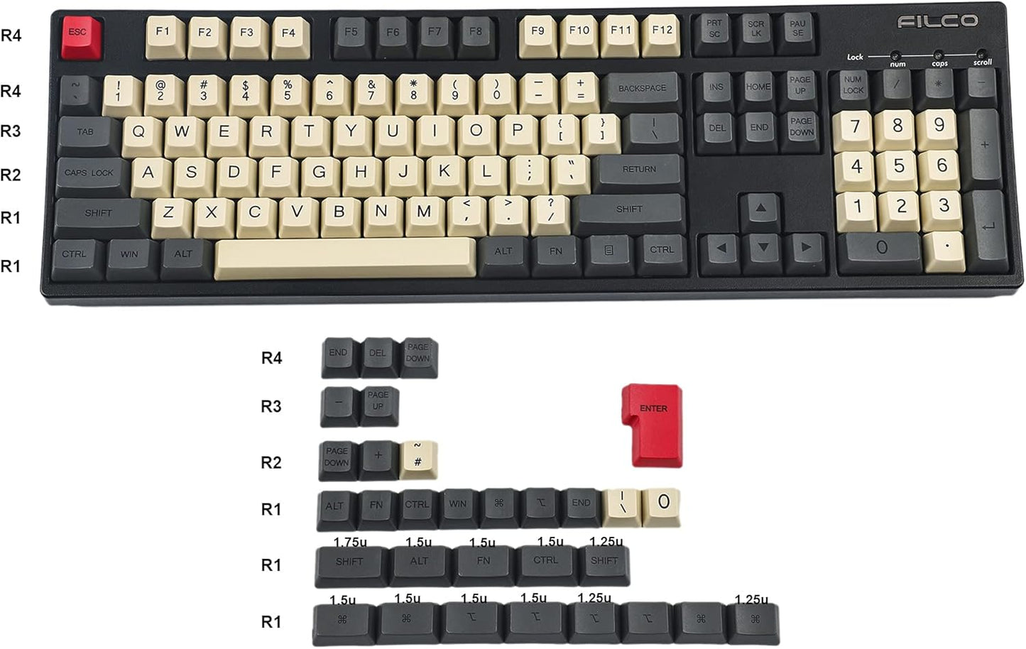 YMDK Dye Sub Carbon 96 84 ANSI ISO Keycaps - OEM Profile Thick PBT Mac Keycap Set for MX Keyboards