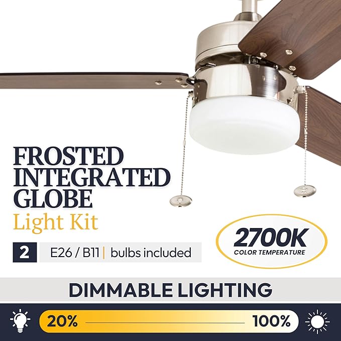 Prominence Home Reston, 42 Inch Modern Farmhouse LED Ceiling Fan with Light, Pull Chain, Dual Mounting Options, Dual Finish Blades, Reversible Motor - 51014-01 (Brushed Nickel)