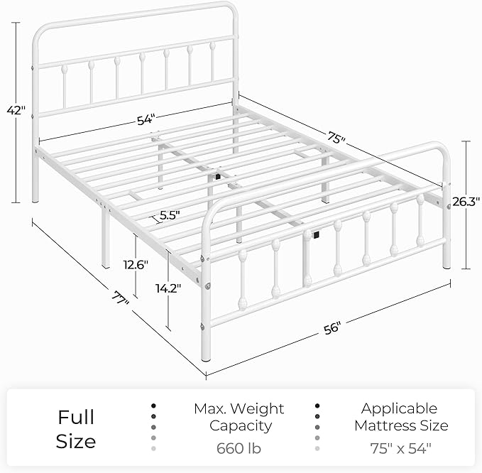 Yaheetech Classic Metal Platform Bed Frame Mattress Foundation with Victorian Style Iron-Art Headboard/Footboard/Under Bed Storage/No Box Spring Needed/Full Size White