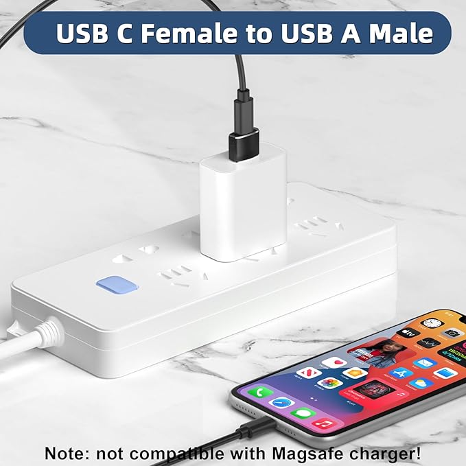 Herfair USB to USB C Adapter 5 Pack, USBC Female to A Male Car Charger Type-C Converter for iPhone 16 15 14 13 12 Plus iWatch Airpods Switch Laptop Computer and More (Black)